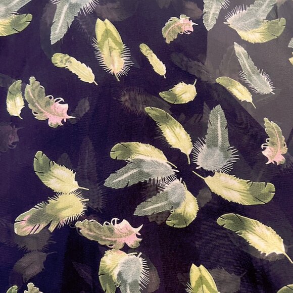 Sheer Layering Blouse - Navy with Feather Print (Green/Blush) - Spring Layering - Picture 7 of 9